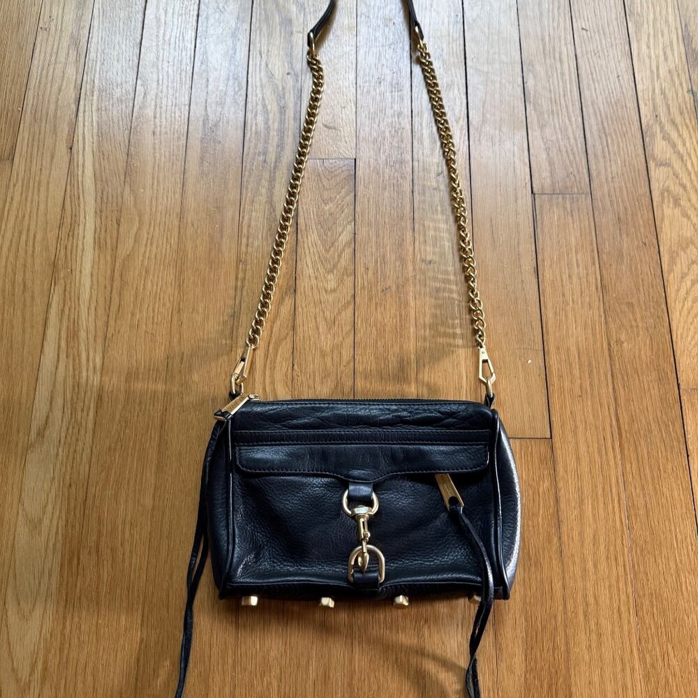 Rebecca Minkoff Mini MAC Purse Black Pebbled Leather Tassel Stud and Chain - Picture 4 of 16